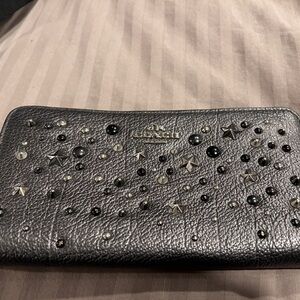 Coach Grey Leather Studded Wallet